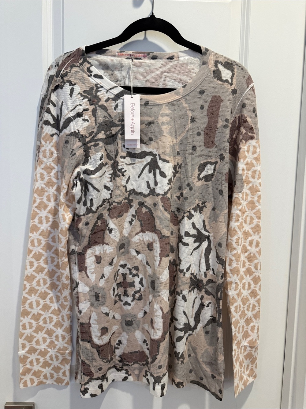 Before+Again Taupe Multi Floral Crewneck Long Sleeve Top